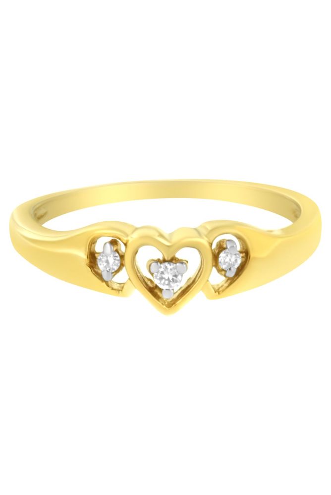 10KT Yellow Gold 1/20 cttw Diamond Triple Heart Diamond Ring